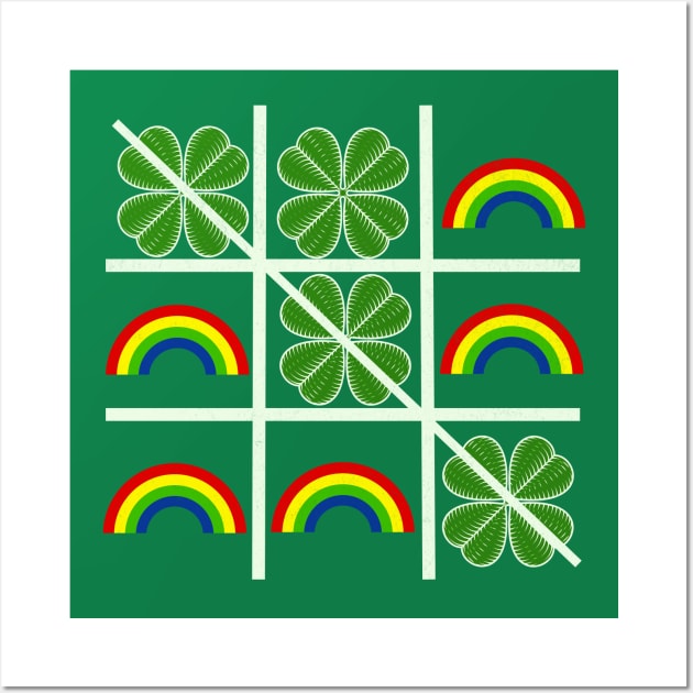 Shamrocks and Rainbows Tic Tac Toe Lucky Saint Patricks Day Wall Art by Mind Your Tee